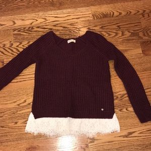 Hollister maroon sweater with lace bottom.